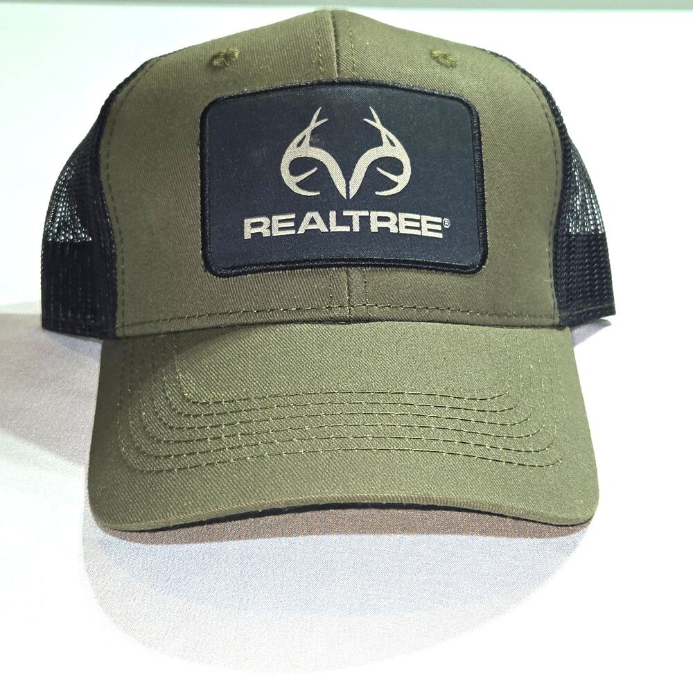 Realtree Olive Green Trucker Hat Antler Logo Mesh Snapback Cap One Size